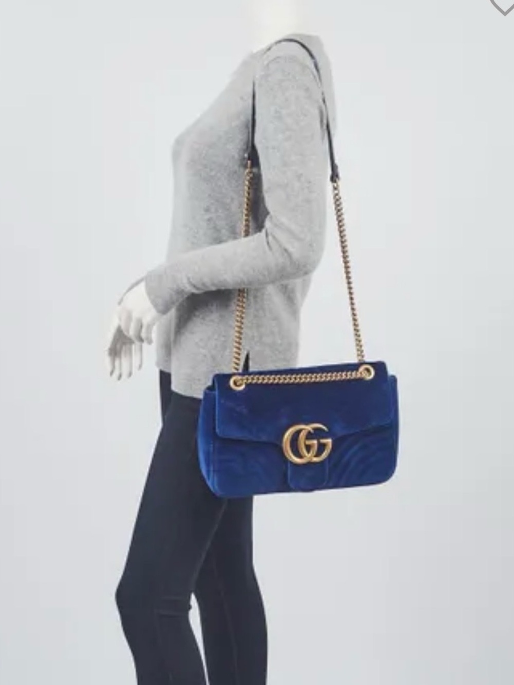 Gucci Royal Blue Velvet Marmont Shoulder Bag - Picture 2 of 12